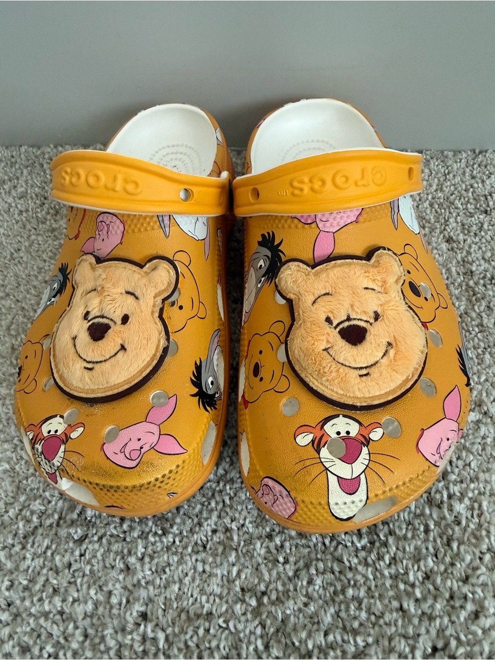 CROCS Yellow Winnie the Pooh Character Clogs with Plush Faces